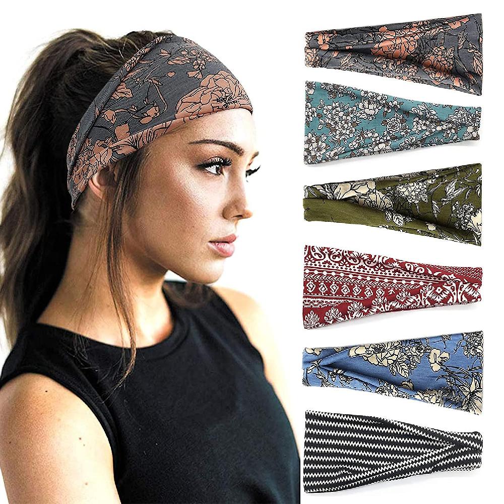 Youf Boho Headbands For Women Fashion Wide Headband Yoga Workout Head Bands Hair Accessories Band 6 Pack