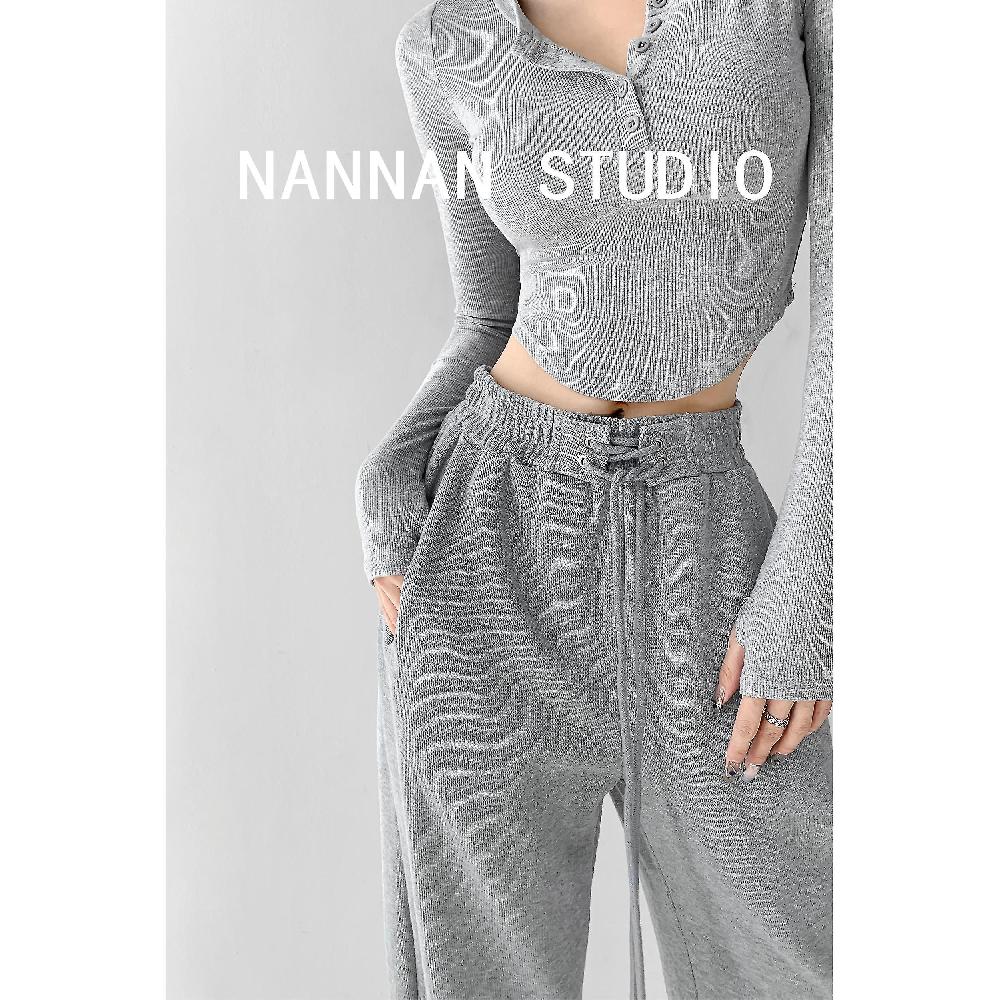 Young Hot Girl Pink Loose Drooping Sport Pants Women's Spring And Summer Drawcorn High Waist Pantaloni Mop Legati Alla Caviglia