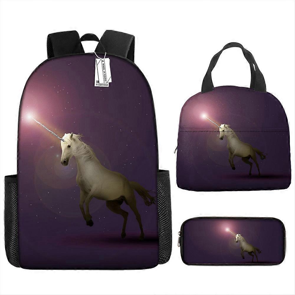 Zaino con stampa unicorno cartone animato per studenti delle scuole primarie e secondarie Borsa scolastica borsa per il pranzo e astuccio Set di tre pezzi 25 -HGDMV