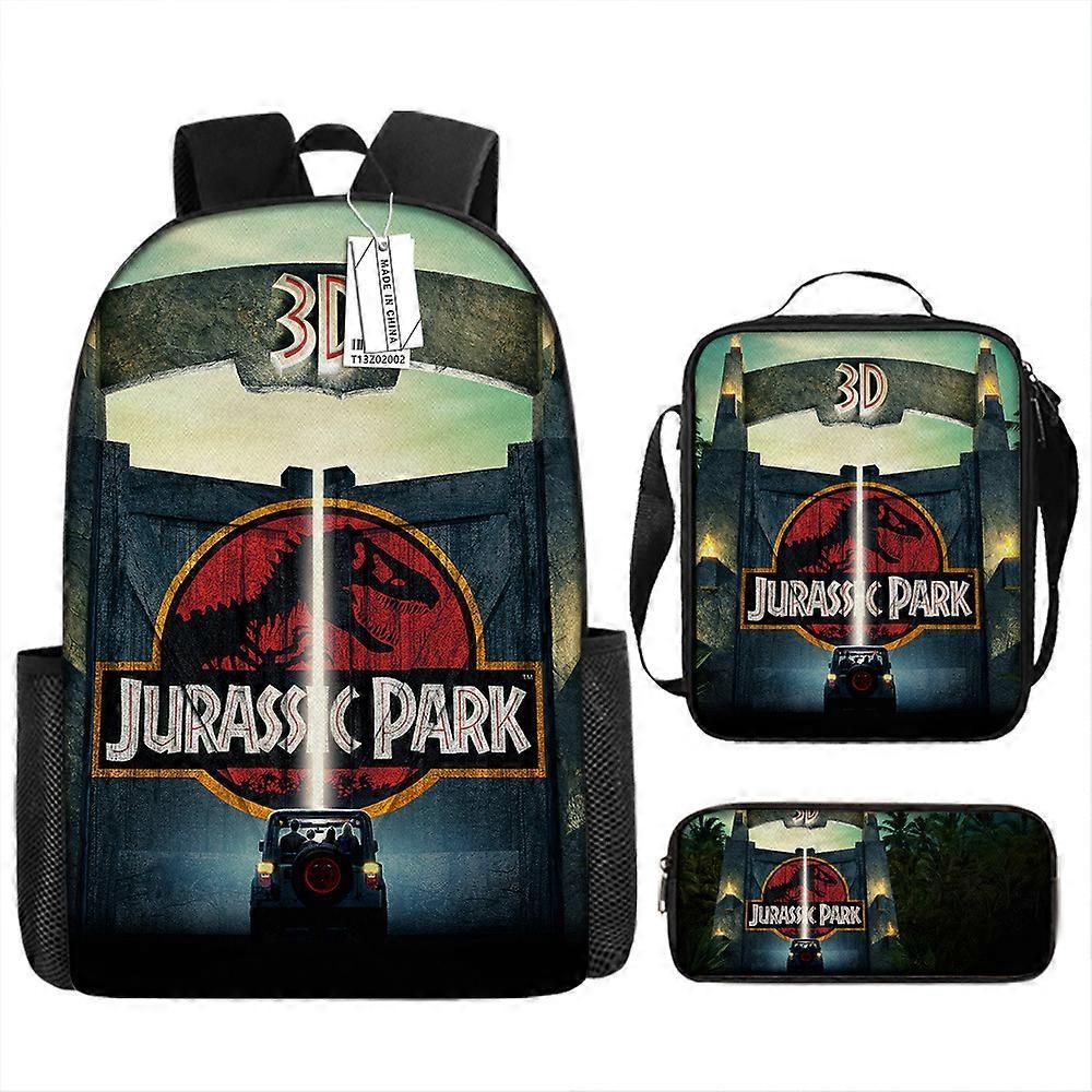 Zaino stampato cartone animato Jurassic Park Kindergarten Scuola elementare Borsa per la scuola Pencil Bag Set da tre pezzi 17 -HGDMV