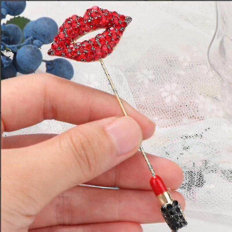 Zircon-tempestato Sexy Red Lips Mordere Un fiore smalto Spilla per le donne Party Banchetto in lega Spille Spille Cappelli Borse Accessori