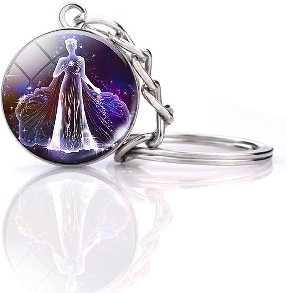 Zodiac 12 Constellations Charm Portachiavi Luminoso Sfera Di Cristallo Portachiavi