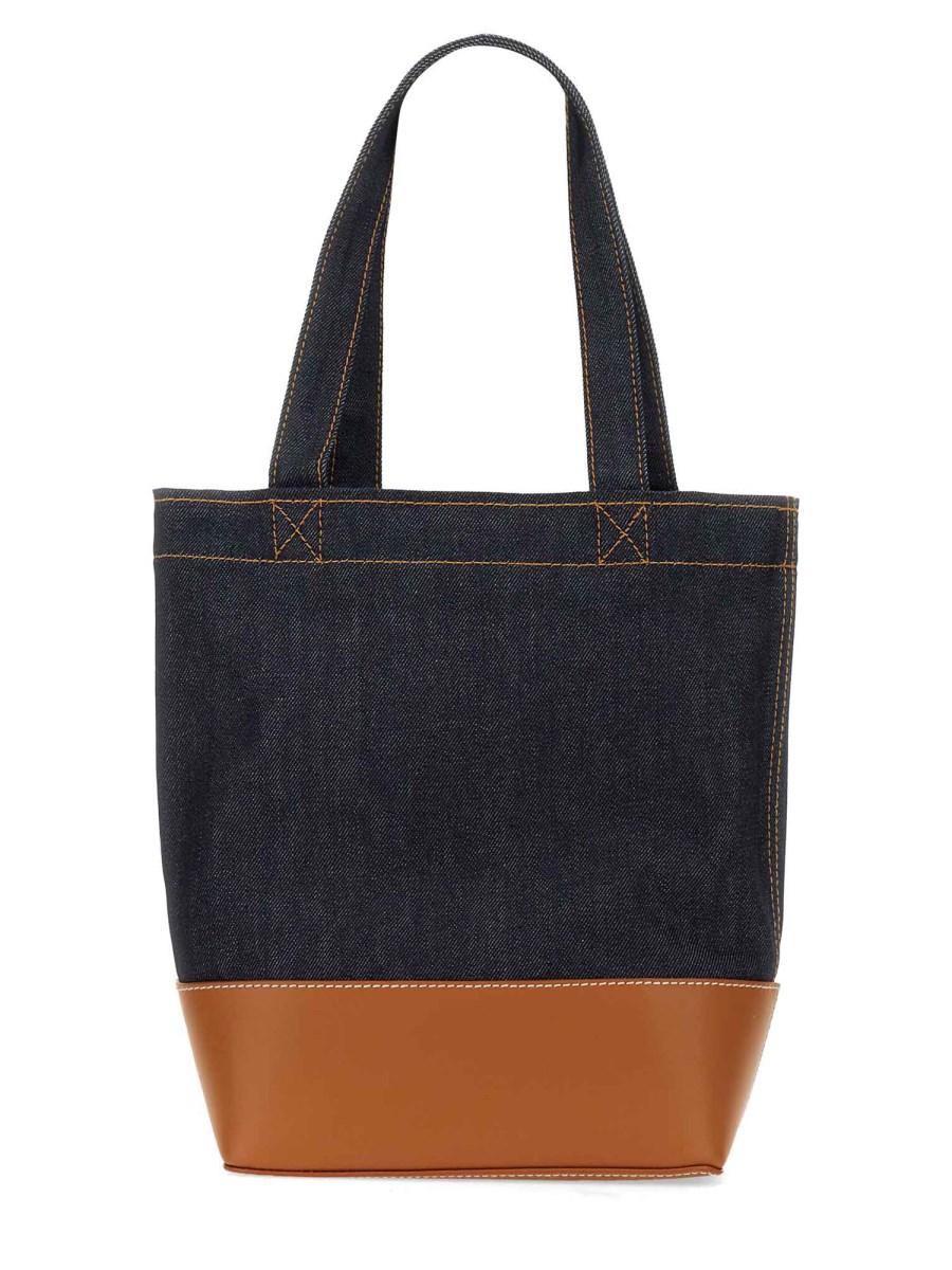 A.P.C. BORSA TOTE "AXEL" IN DENIM E PELLE
