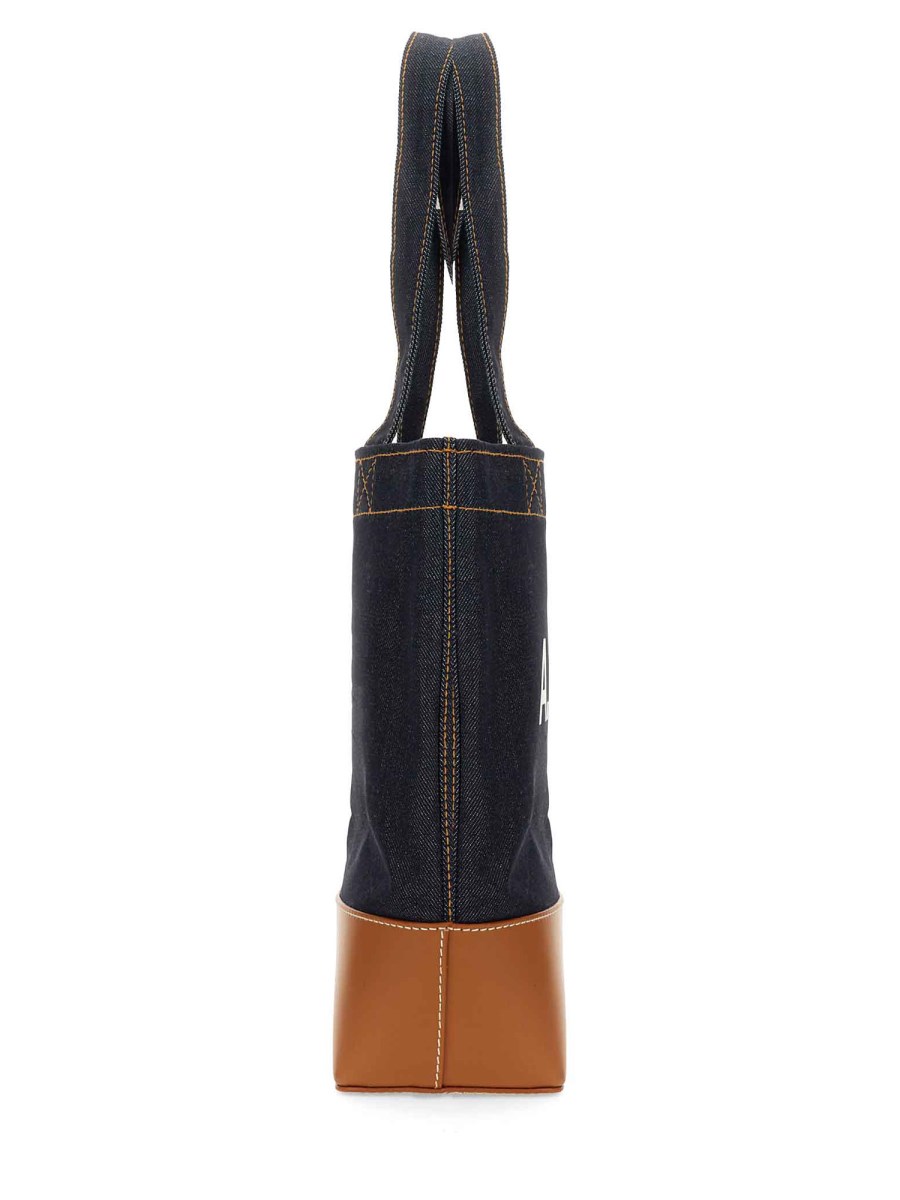 A.P.C. BORSA TOTE "AXEL" IN DENIM E PELLE