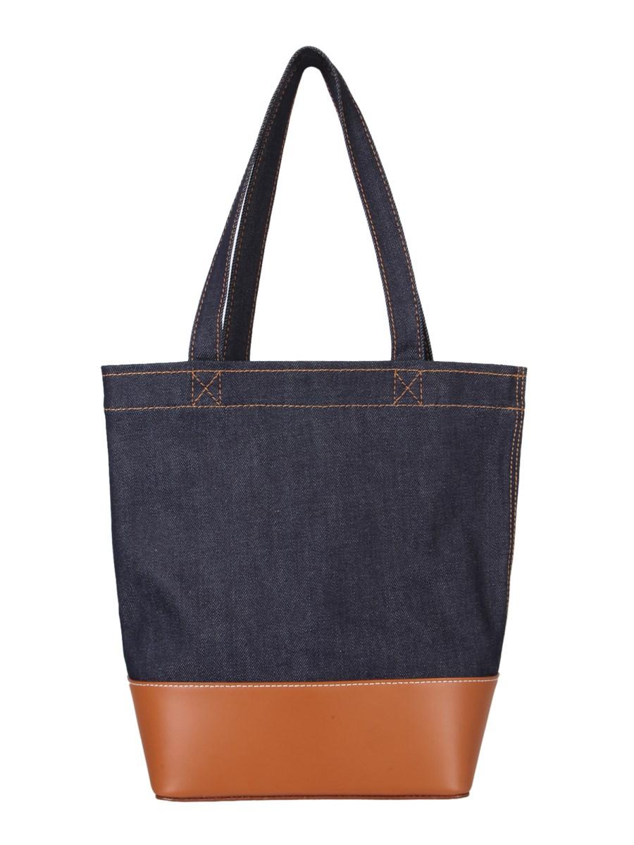 A.P.C. BORSA TOTE "AXEL" IN DENIM E PELLE