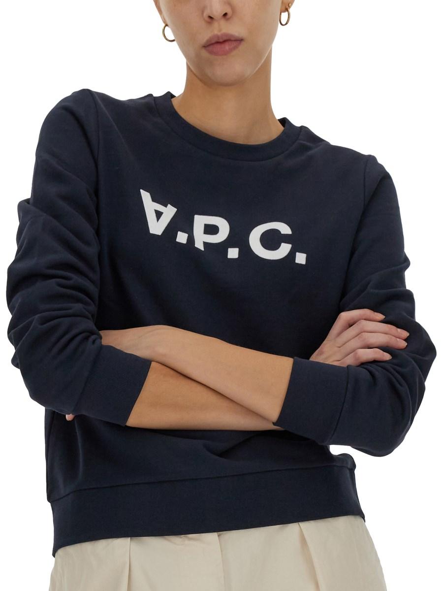 A.P.C. FELPA VIVA CON STAMPA LOGO FLOCCATO