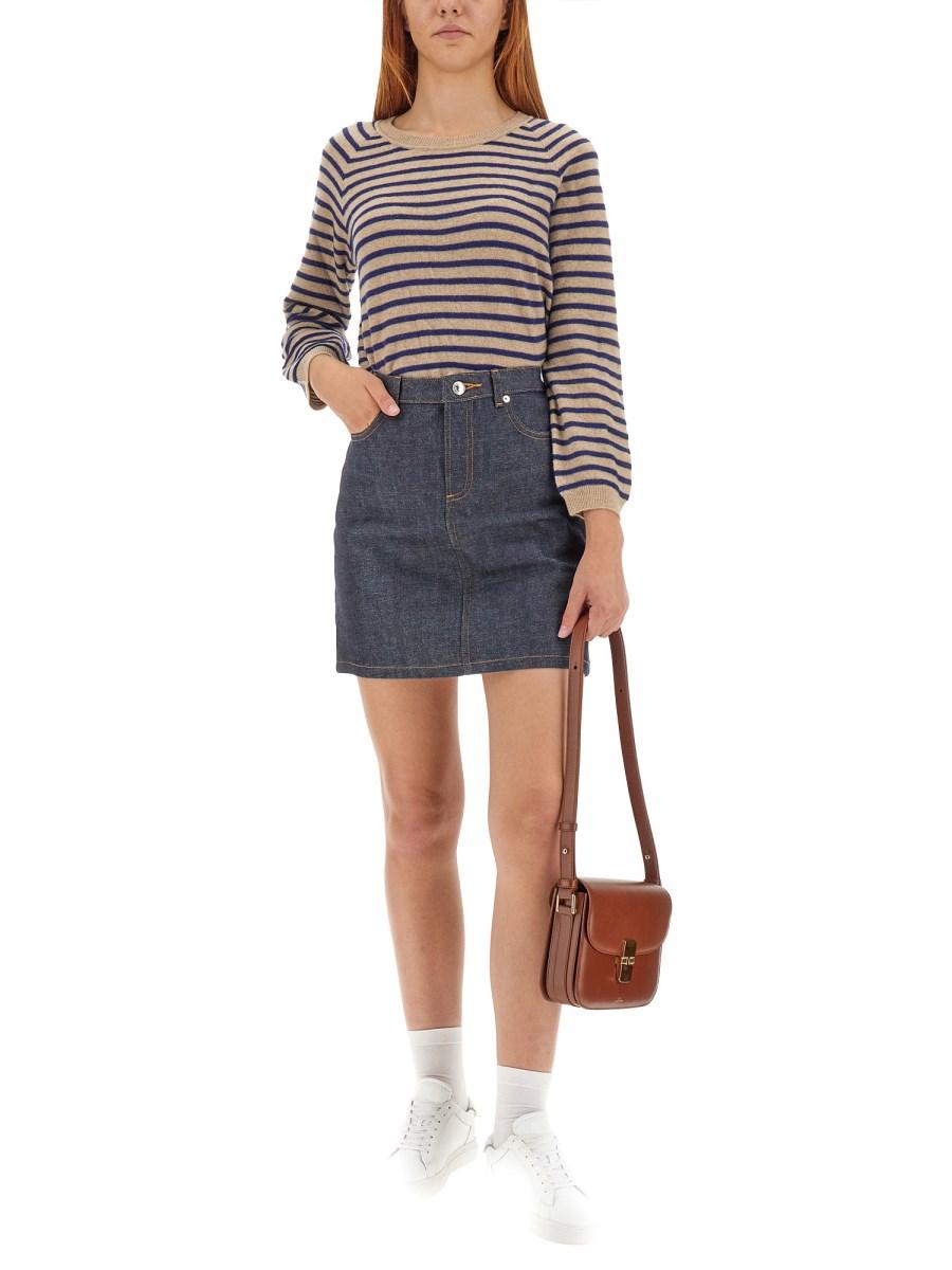 A.P.C. MAGLIA LILAS IN LANA VERGINE A RIGHE