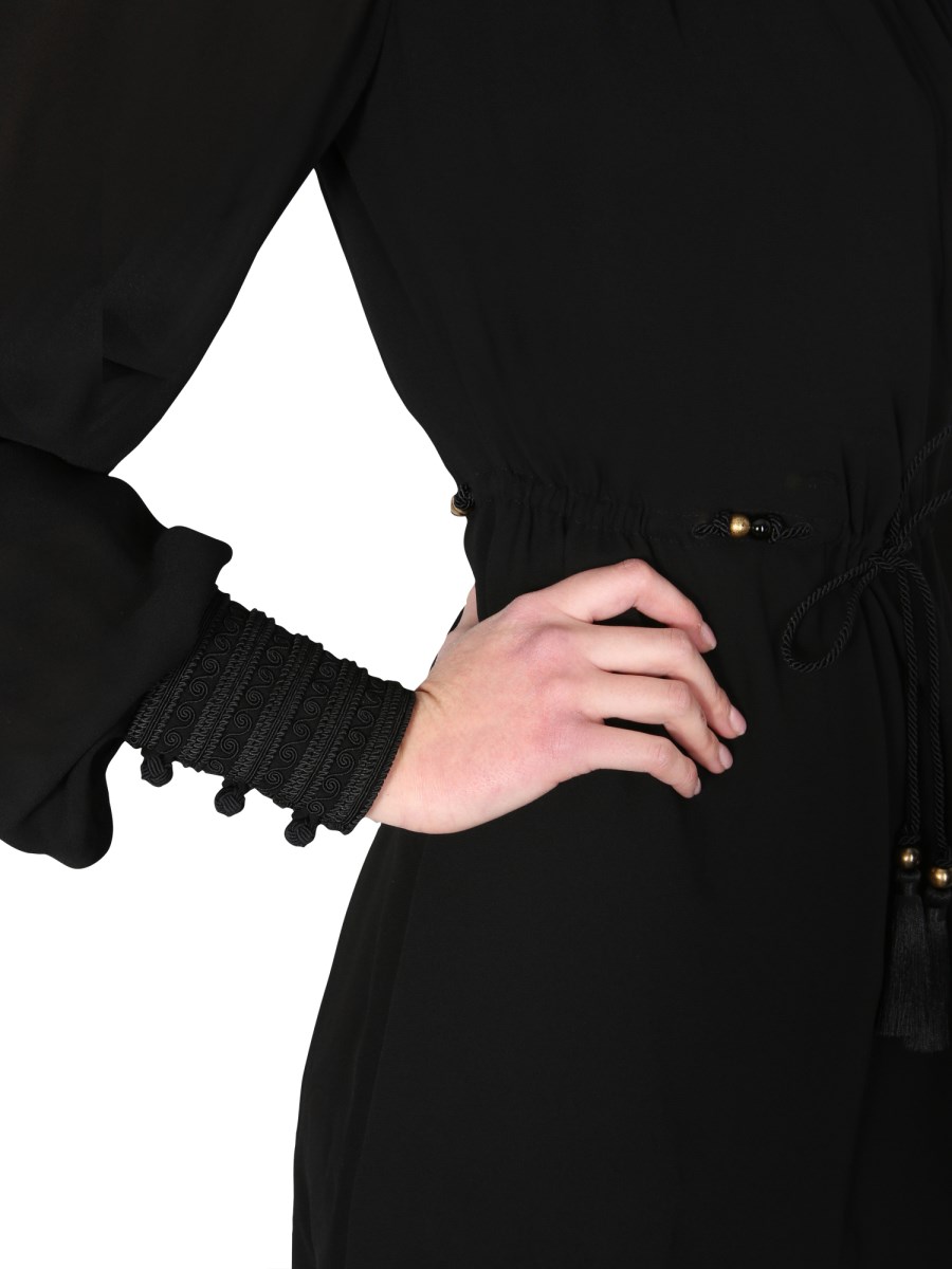 SAINT LAURENT ABITO A MANICHE LUNGHE IN CRÊPE DI VISCOSA CON COLLO SQUADRATO
