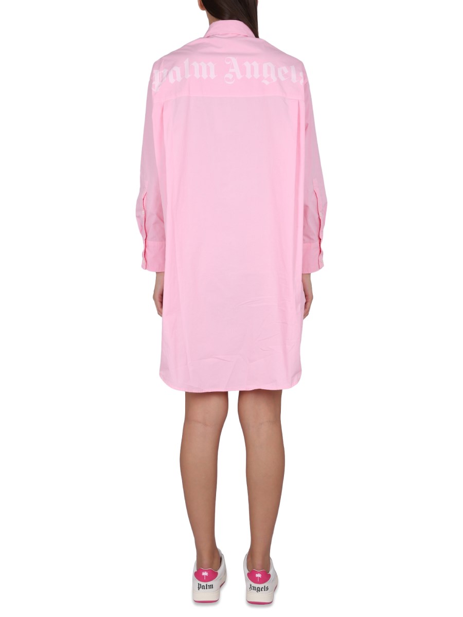 PALM ANGELS ABITO CHEMISIER IN POPELINE DI COTONE CON LOGO