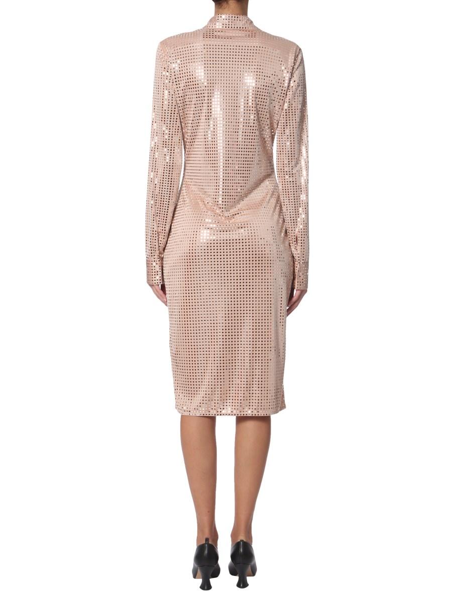 BOTTEGA VENETA ABITO IN JERSEY SATIN DECORATO CON RICAMI TERMOADESIVI