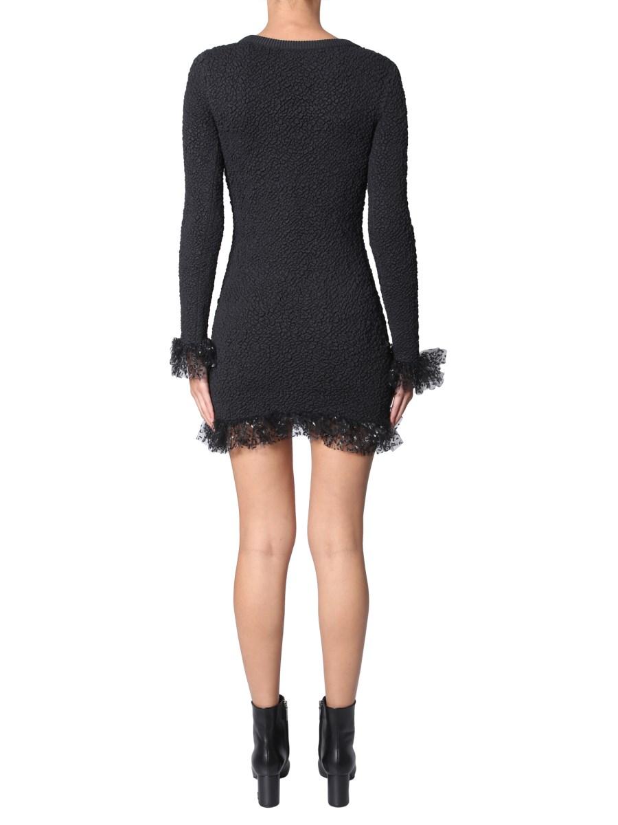 SAINT LAURENT ABITO IN MAGLIA SMOCKED IN SETA E TULLE
