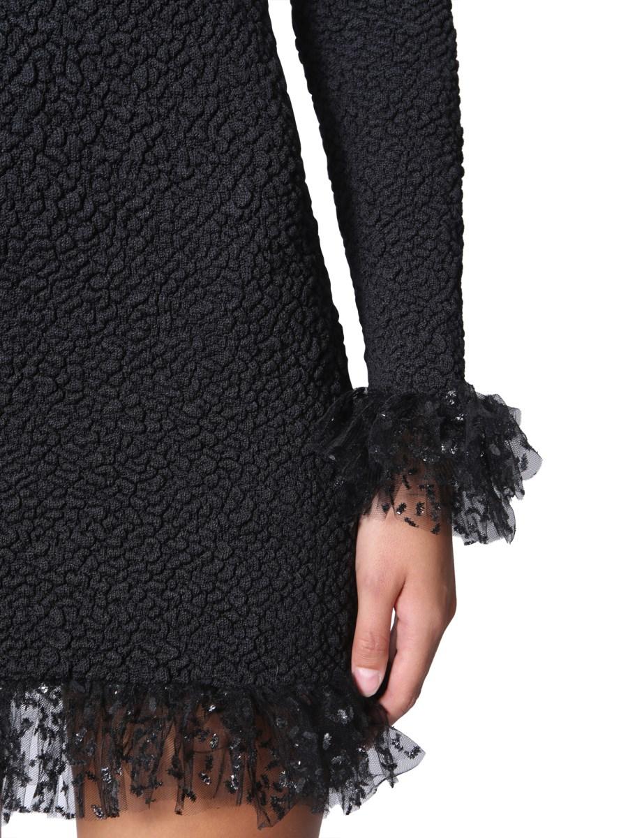 SAINT LAURENT ABITO IN MAGLIA SMOCKED IN SETA E TULLE
