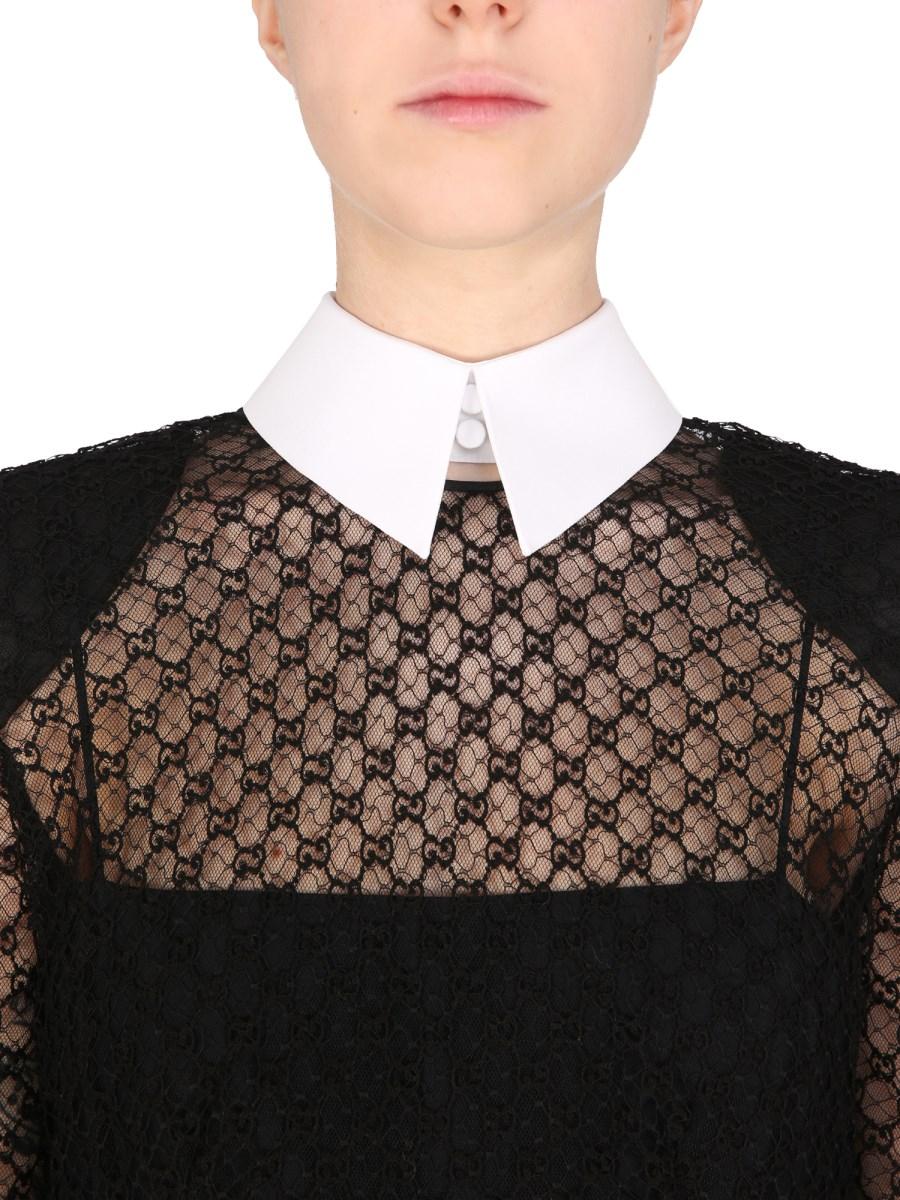 GUCCI ABITO IN VISCOSA E TULLE CON MOTIVO GG RICAMATO