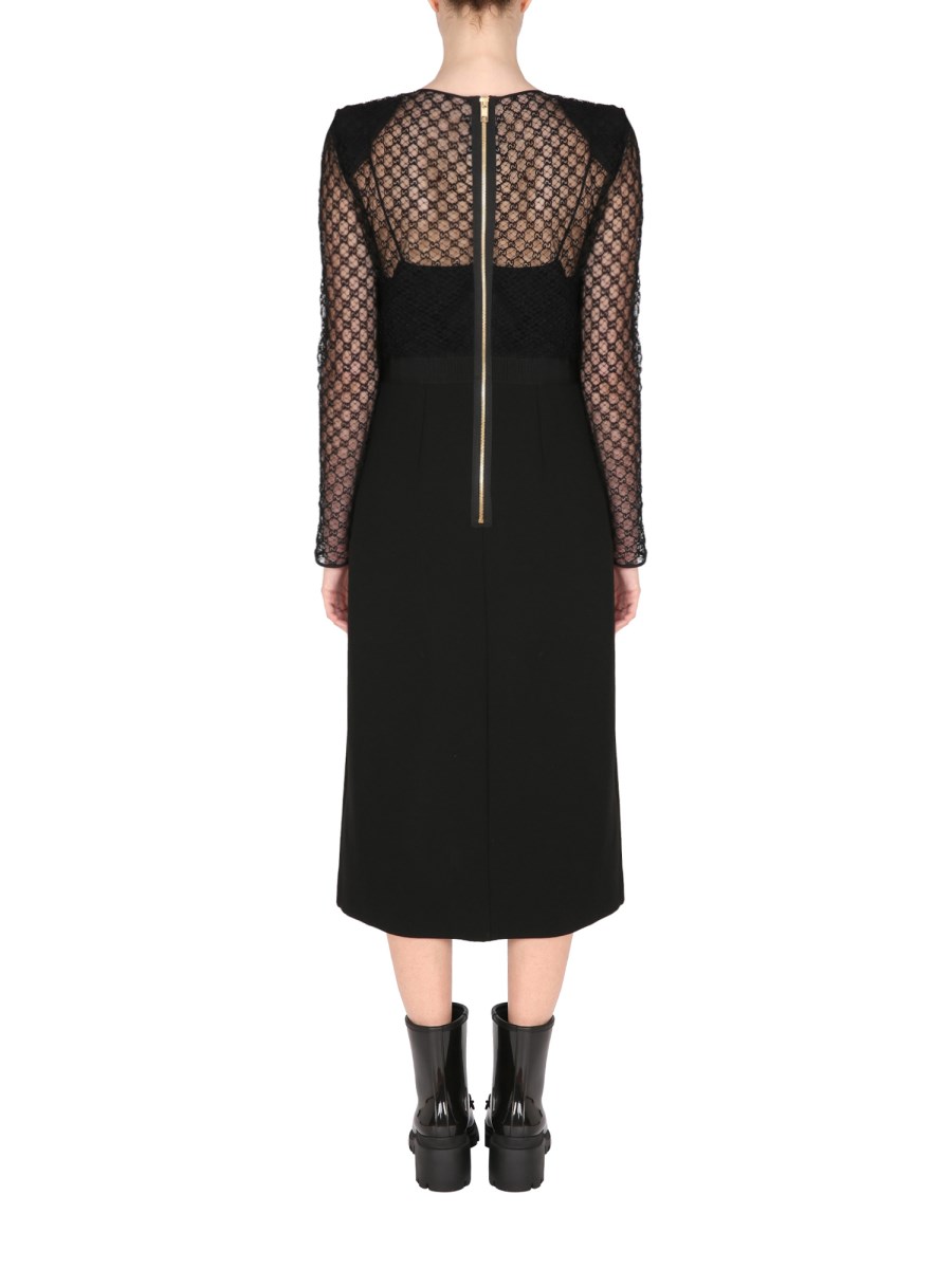 GUCCI ABITO IN VISCOSA E TULLE CON MOTIVO GG RICAMATO
