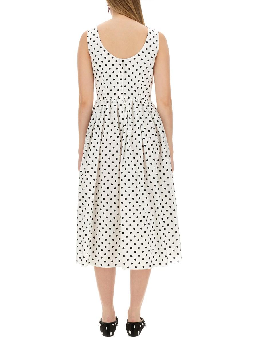 DOLCE & GABBANA ABITO LONGUETTE A RUOTA IN COTONE STAMPA POIS