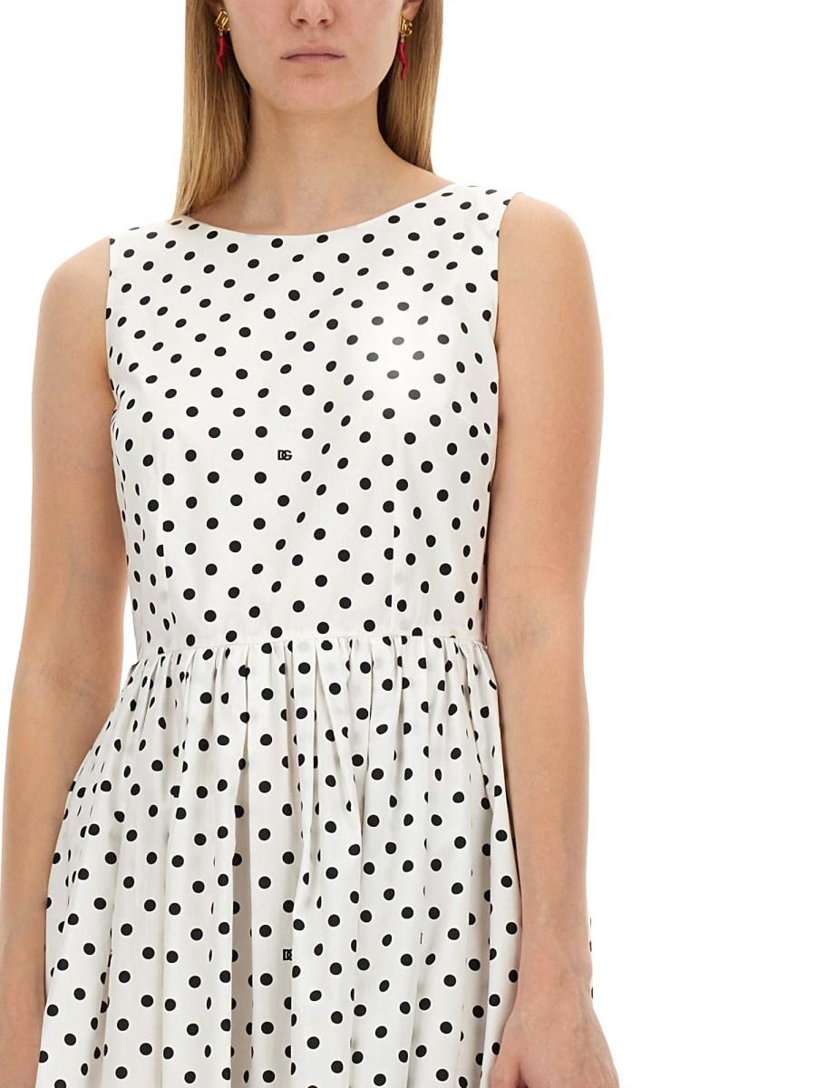 DOLCE & GABBANA ABITO LONGUETTE A RUOTA IN COTONE STAMPA POIS