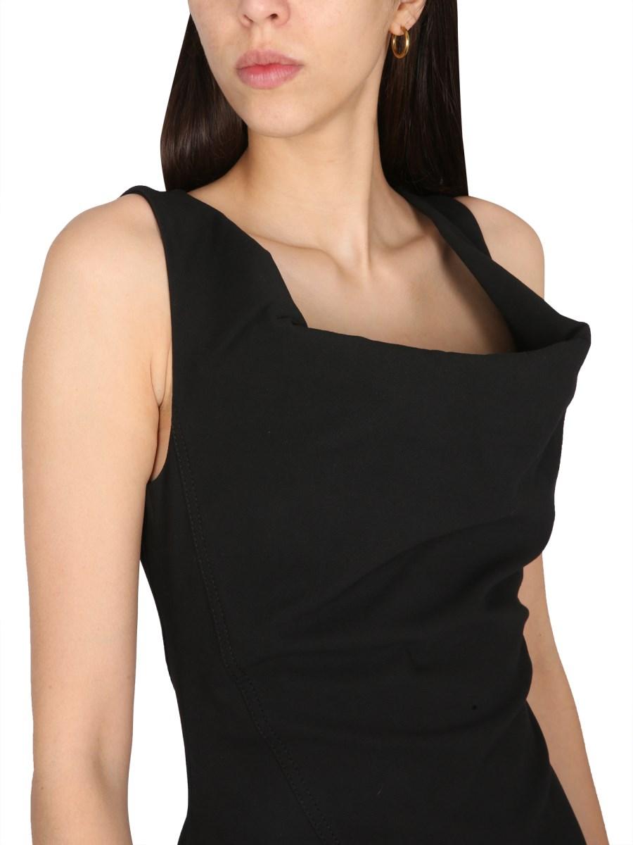 BOTTEGA VENETA ABITO MIDI ASIMMETRICO IN COTONE STRETCH