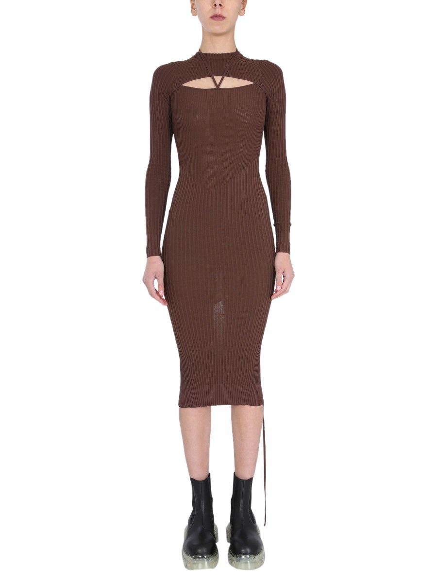 ANDREADAMO ABITO MIDI IN MAGLIA A COSTINE CON DETTAGLIO CUT OUT