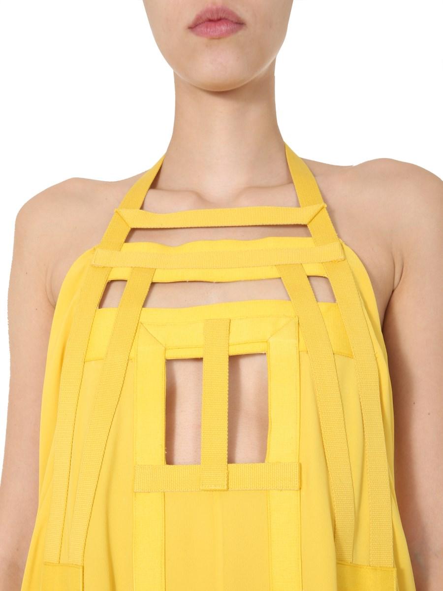 RICK OWENS ABITO MIDI PIRAMID IN MISTO SETA CON DETTAGLIO LACCI