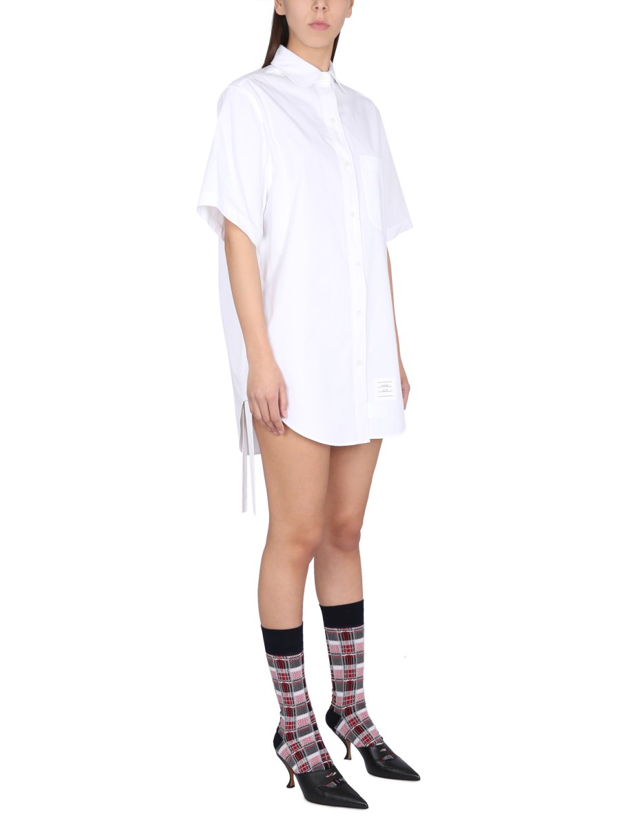 THOM BROWNE ABITO MINI CHEMISER OVERSIZE IN POPELINE PESANTE ARRICCIATO