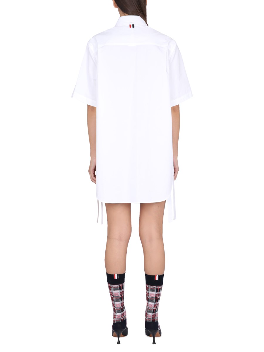 THOM BROWNE ABITO MINI CHEMISER OVERSIZE IN POPELINE PESANTE ARRICCIATO