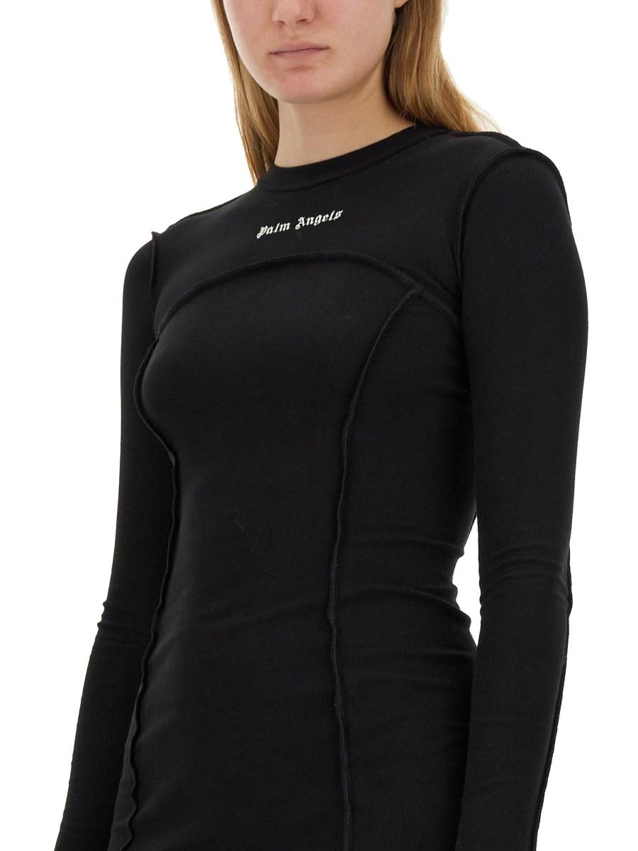PALM ANGELS ABITO MINI CON LOGO IN MAGLIA DI COTONE
