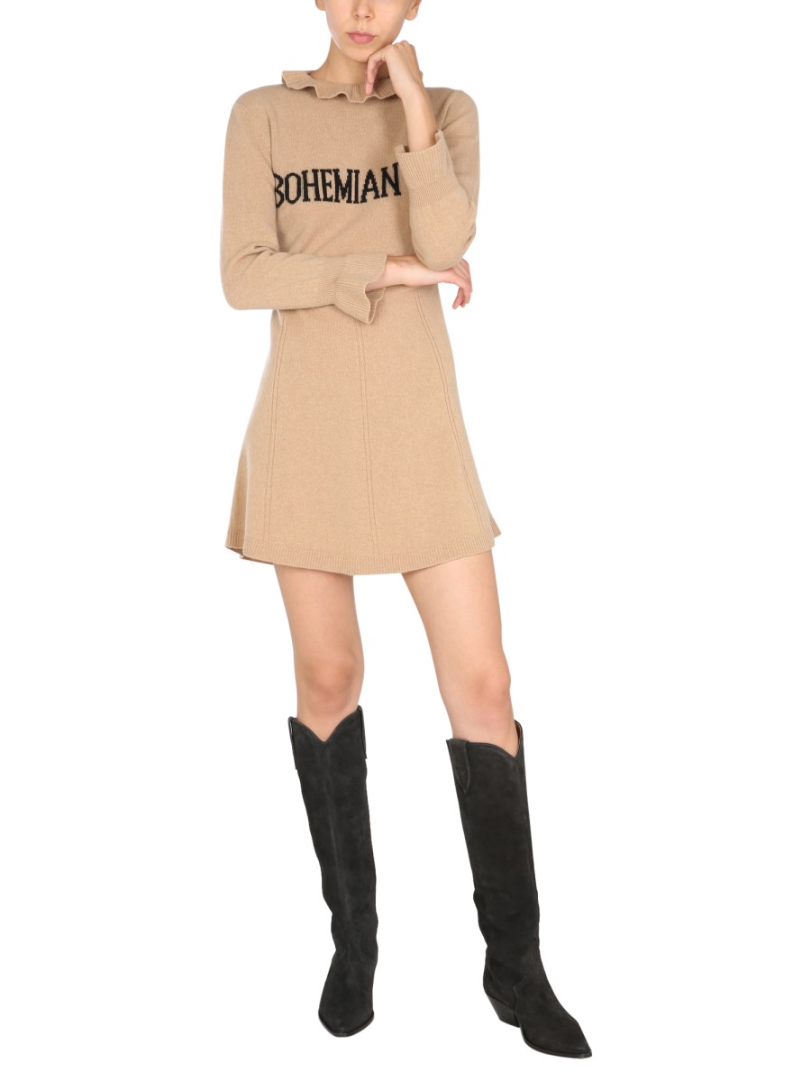 ALBERTA FERRETTI ABITO MINI IN CACHEMIRE E INTARSIO "BOHEMIAN LIFE"