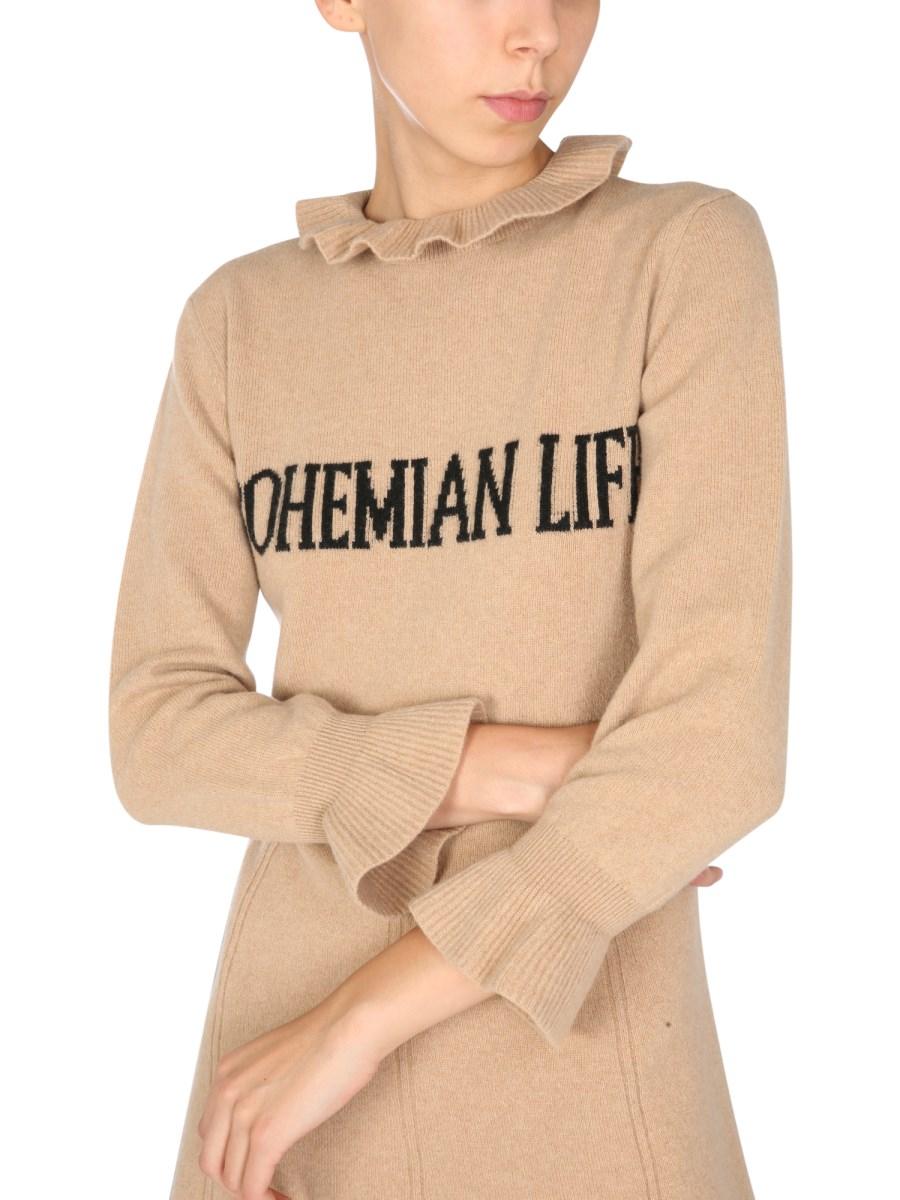 ALBERTA FERRETTI ABITO MINI IN CACHEMIRE E INTARSIO "BOHEMIAN LIFE"