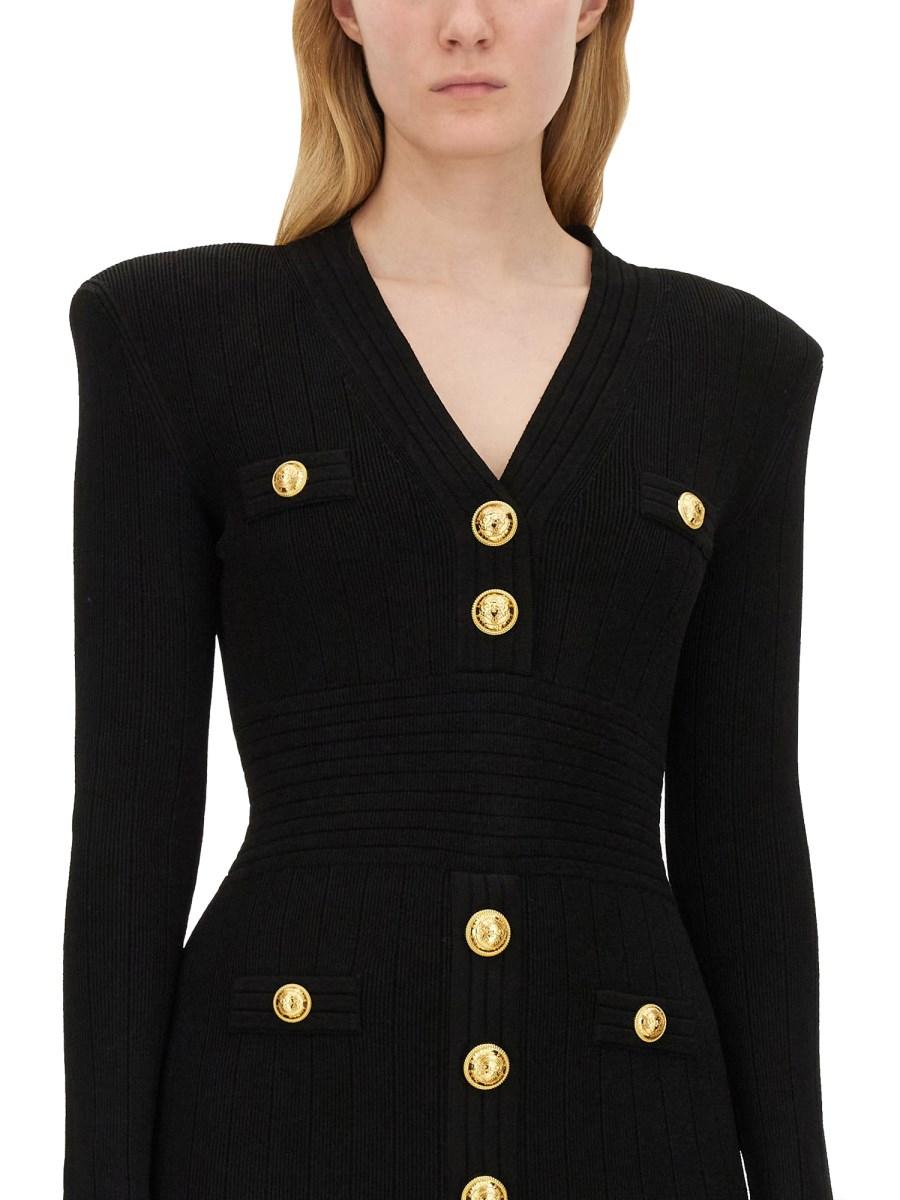 BALMAIN ABITO MINI IN MAGLIA DI VISCOSA CON BOTTONI ICONICI