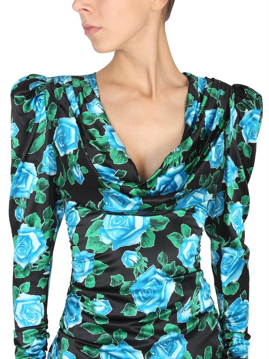 ALESSANDRA RICH ABITO MINI IN SATIN CON MOTIVO FLOREALE