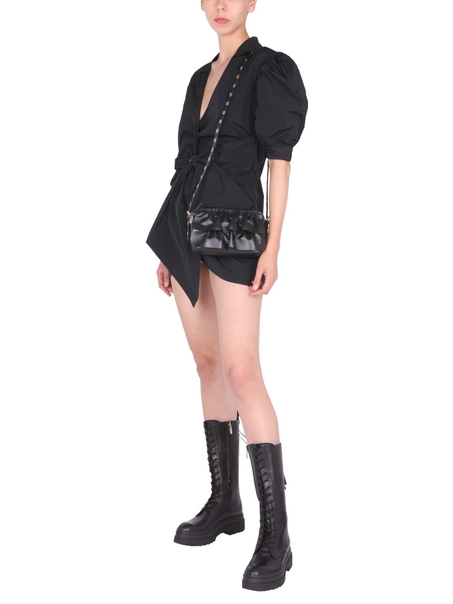 RED VALENTINO ABITO SCOLLO A V IN TAFFETA CON PASSANTE