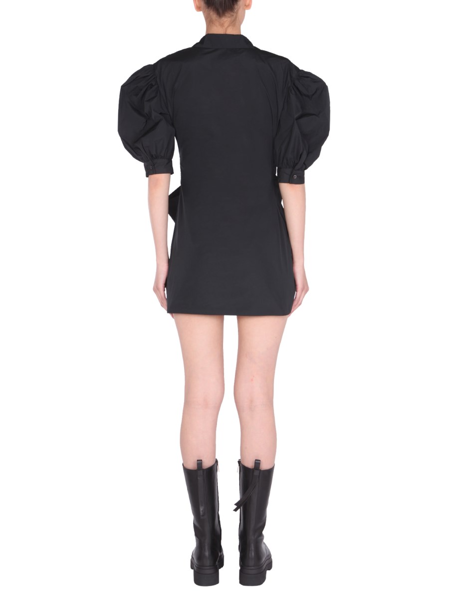 RED VALENTINO ABITO SCOLLO A V IN TAFFETA CON PASSANTE