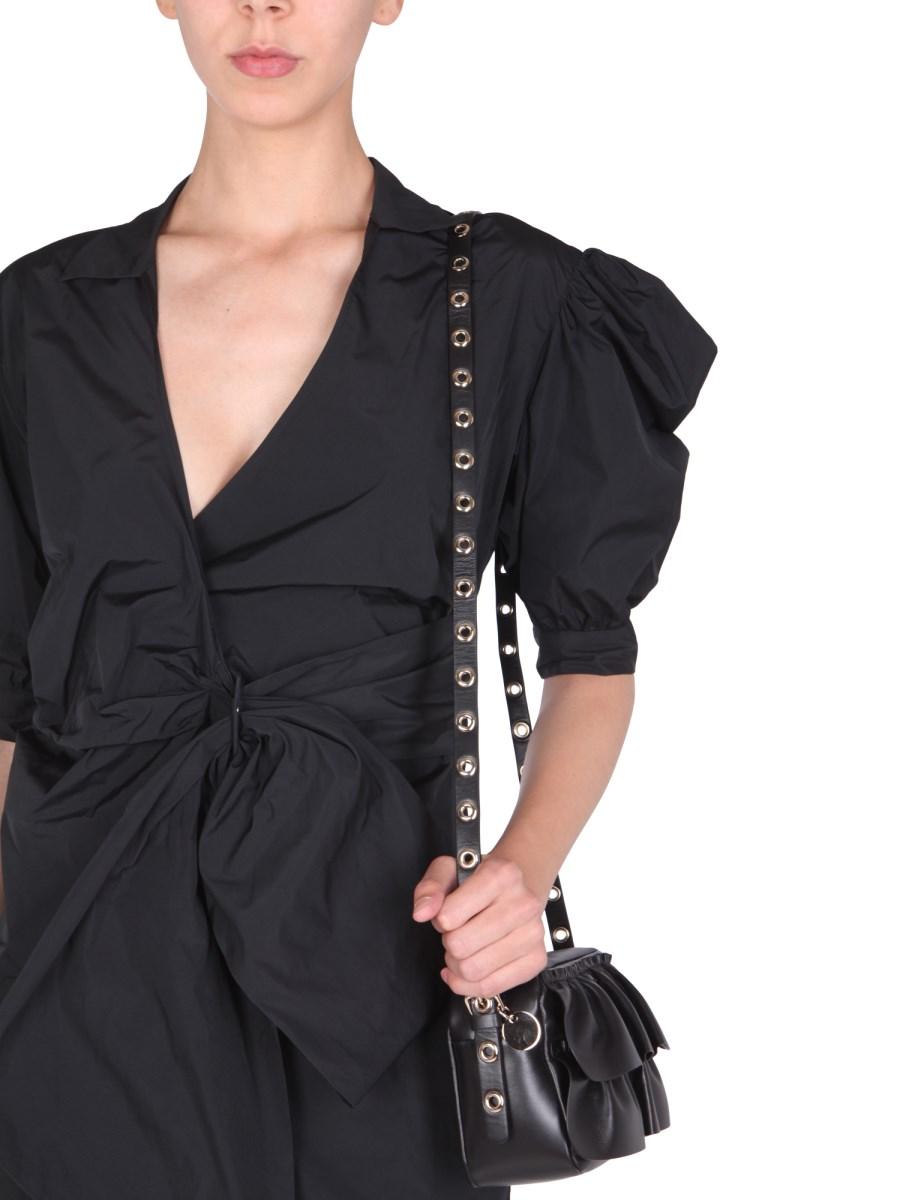 RED VALENTINO ABITO SCOLLO A V IN TAFFETA CON PASSANTE