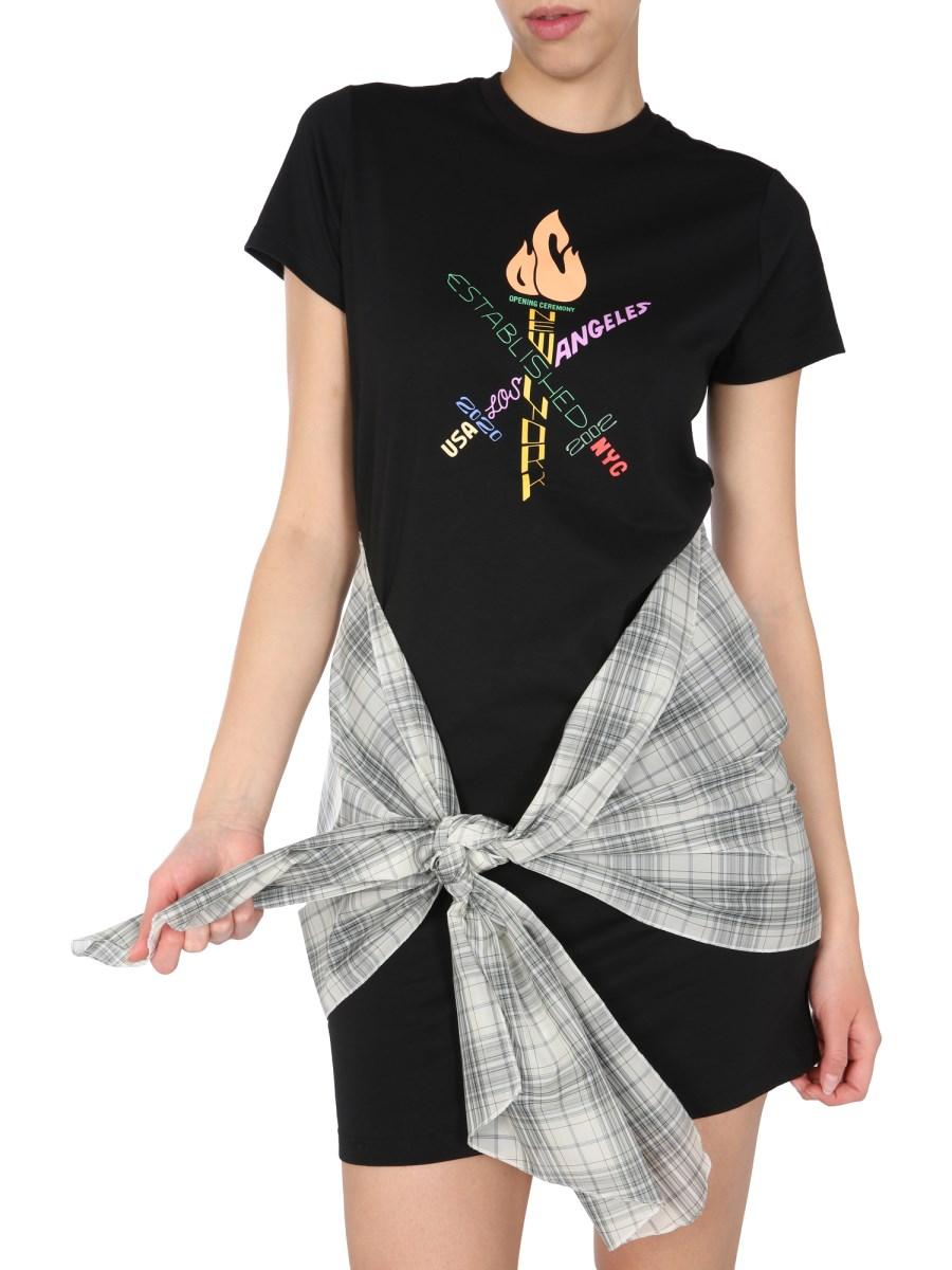 OPENING CEREMONY ABITO T-SHIRT WORD TORCH HYBRID IN JERSEY DI COTONE