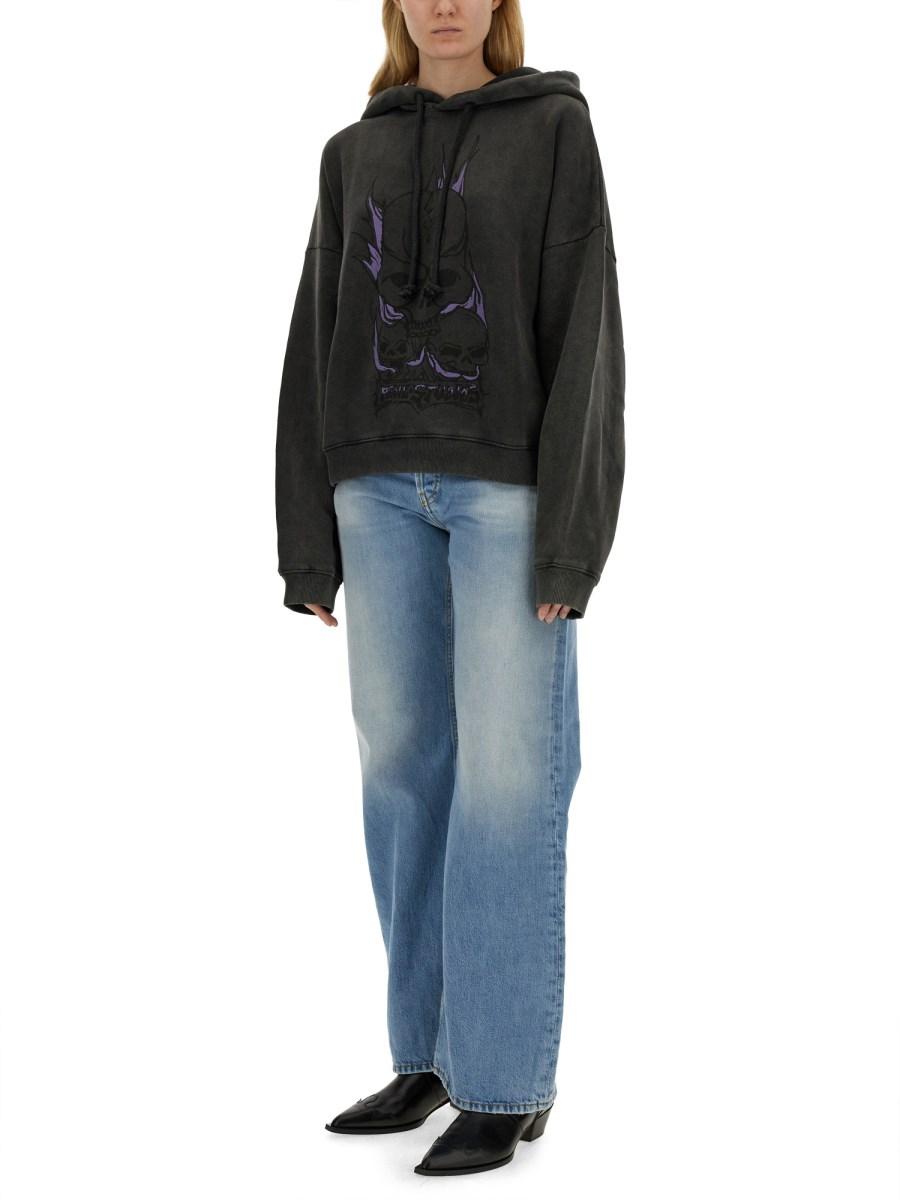 ACNE STUDIOS FELPA IN COTONE CON STAMPA SKULL