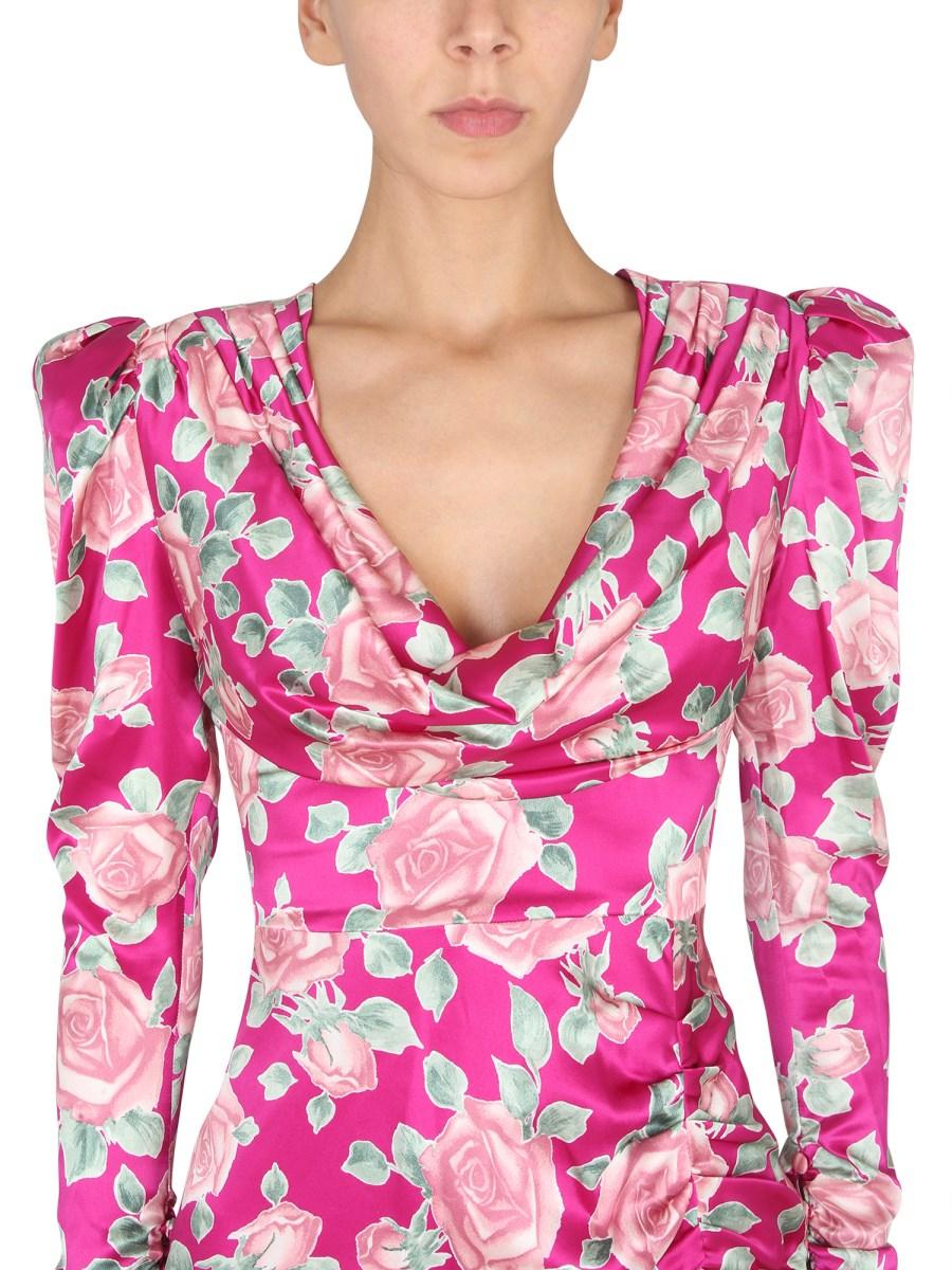 ALESSANDRA RICH ABITO IN SATIN CON MOTIVO FLOREALE
