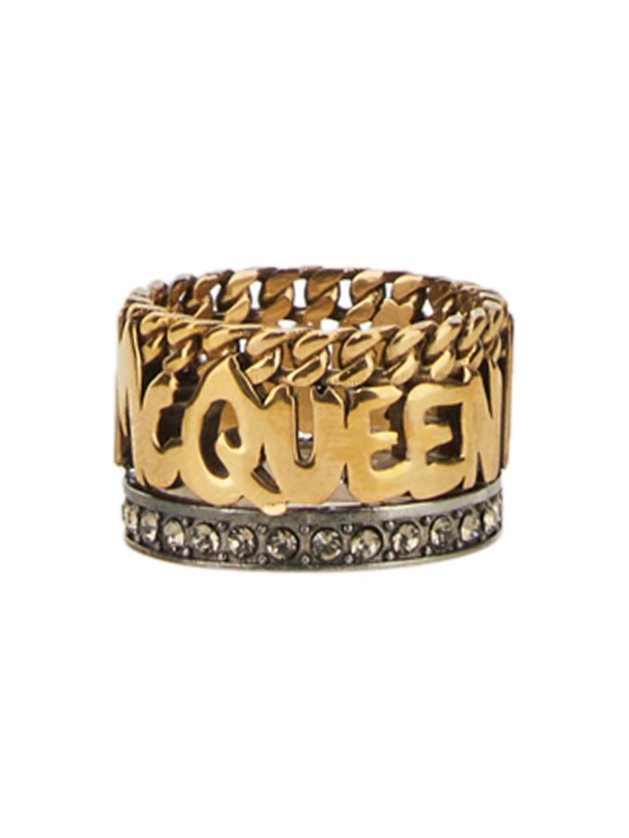 ALEXANDER McQUEEN ANELLO GRAFFITI IN ORO ANTICATO