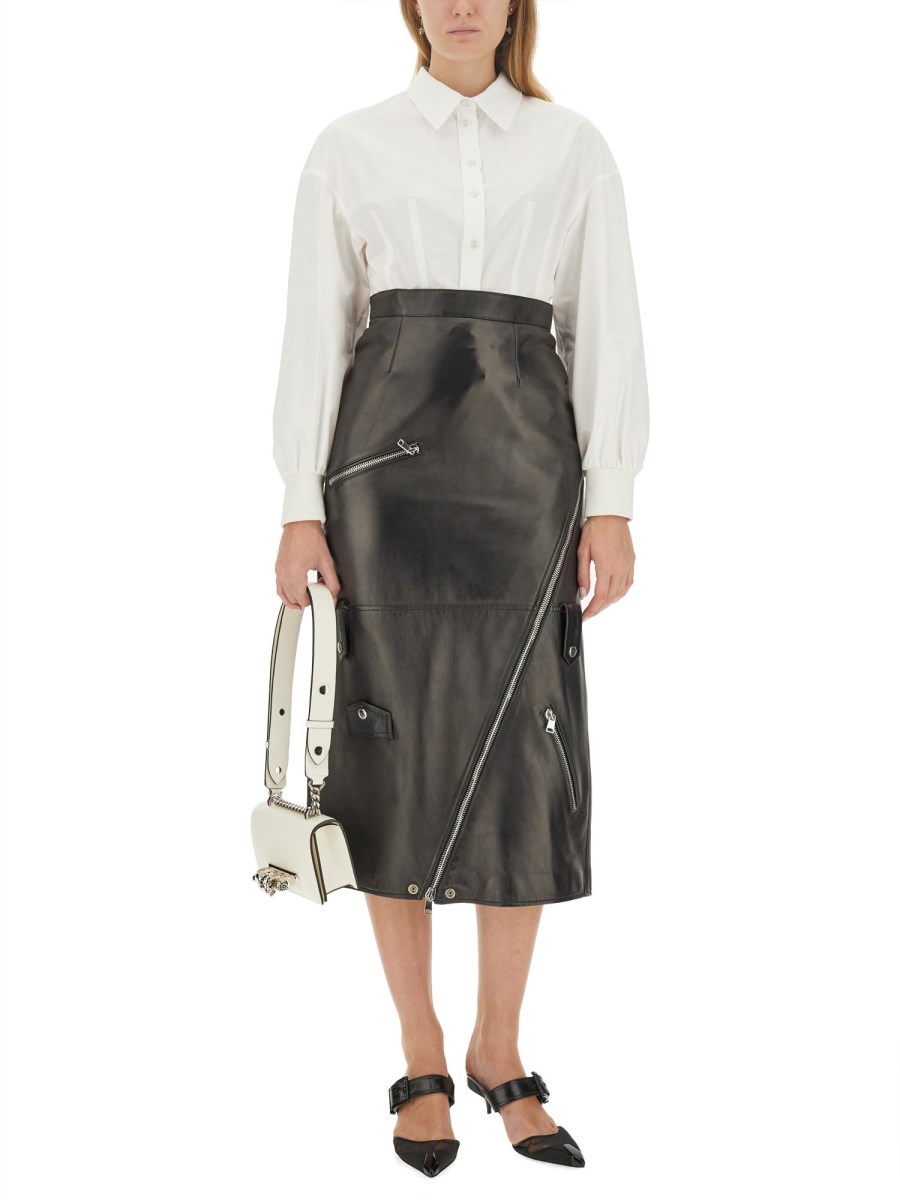 ALEXANDER McQUEEN GONNA MIDI IN PELLE CON ZIP