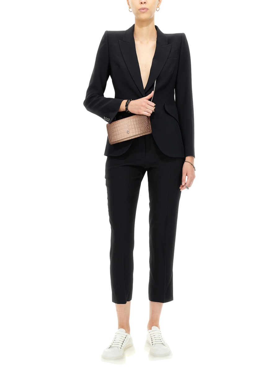 ALEXANDER McQUEEN PANTALONE CROPPED IN LEAF CRÊPE