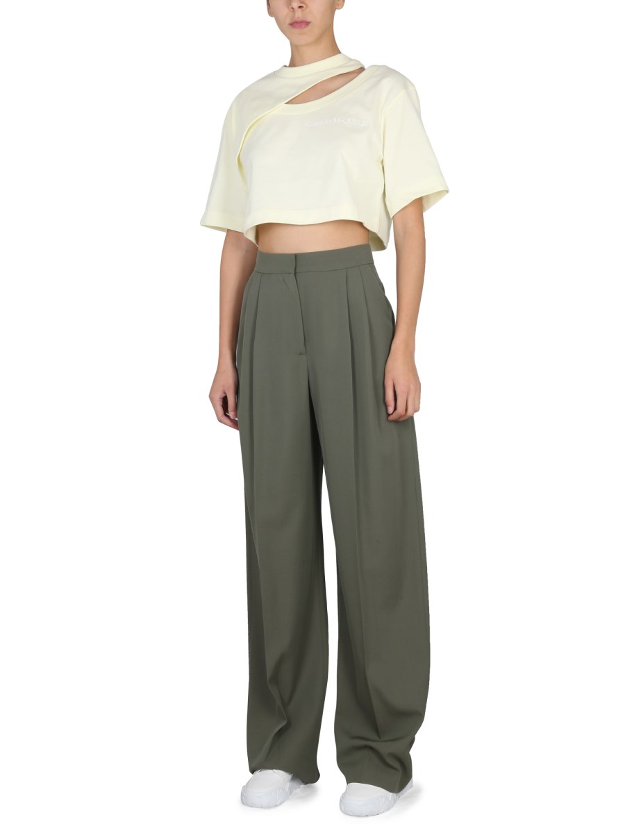 ALEXANDER McQUEEN PANTALONE WIDE LEG IN LANA