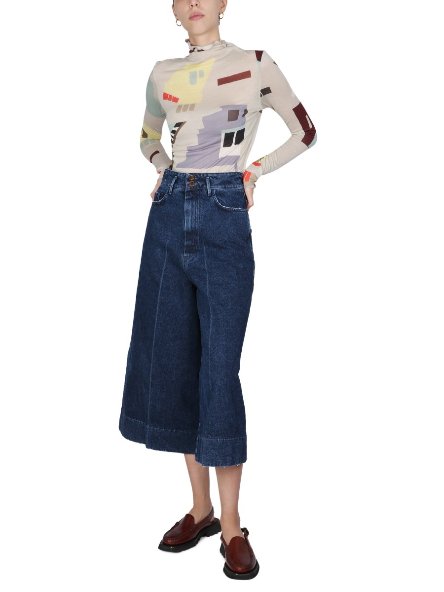ALYSI JEANS WIDE LEG IN DENIM DI COTONE