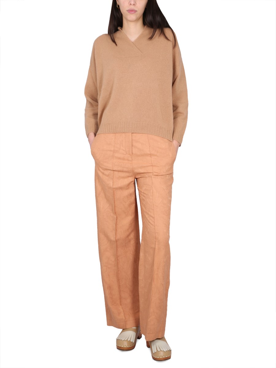 ALYSI PANTALONE AJOURE' IN MISTO COTONE E LINO
