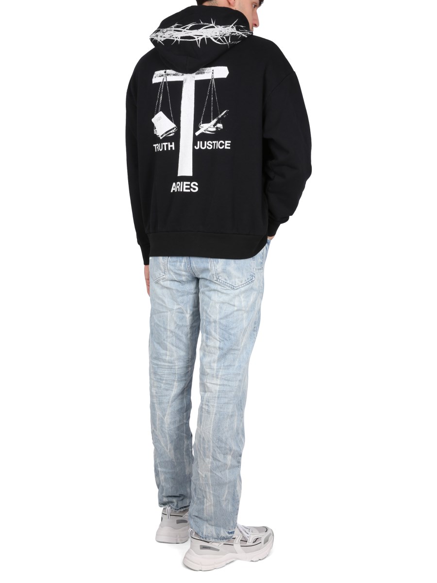 ARIES FELPA IN COTONE CON STAMPA LOGO E CAPPUCCIO