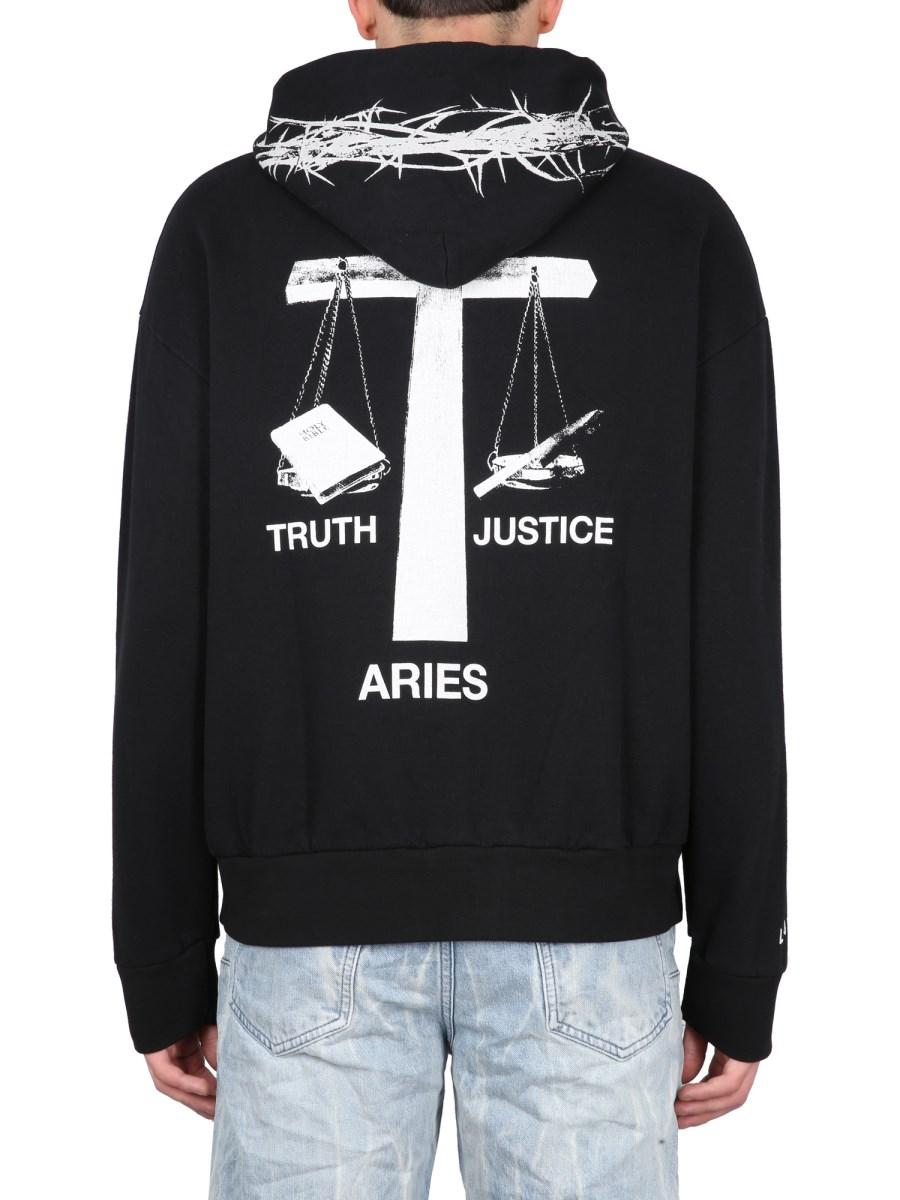 ARIES FELPA IN COTONE CON STAMPA LOGO E CAPPUCCIO