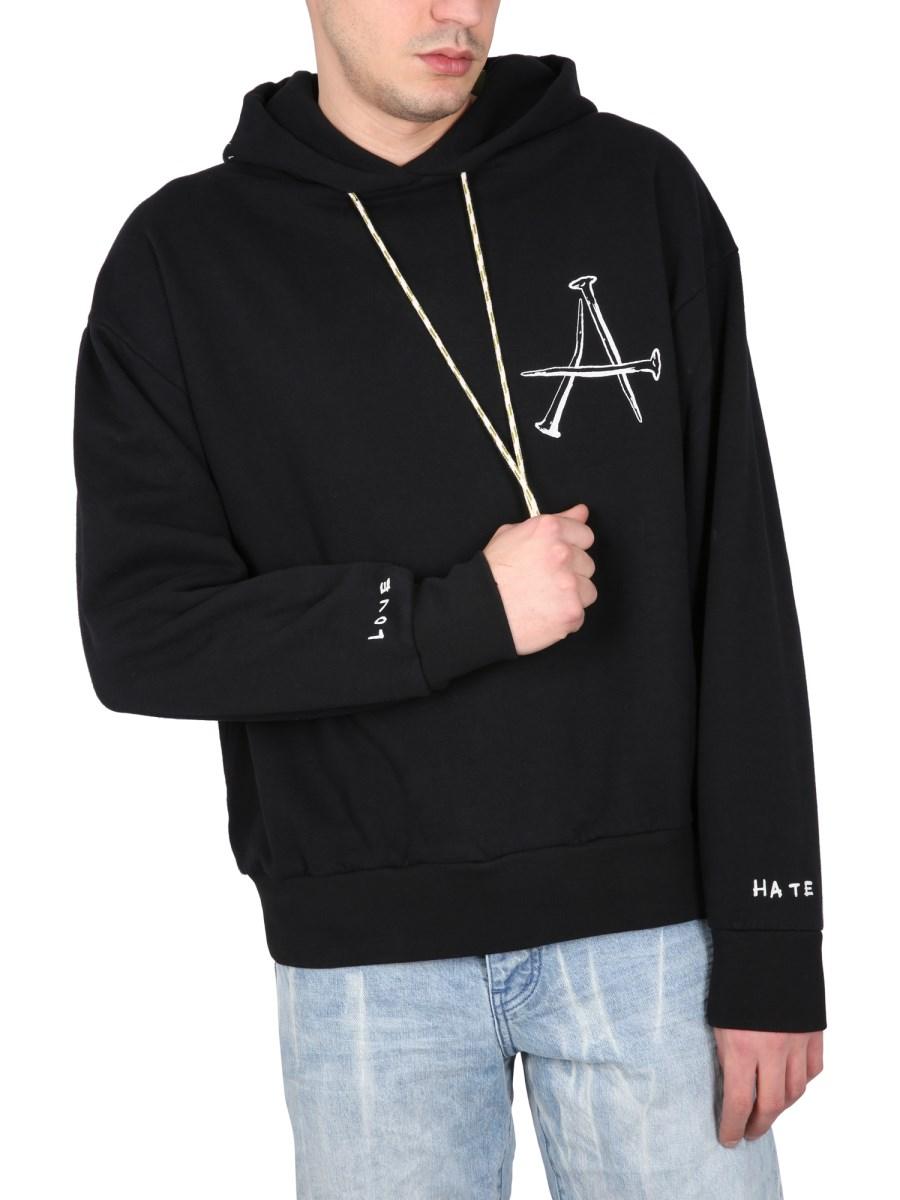 ARIES FELPA IN COTONE CON STAMPA LOGO E CAPPUCCIO