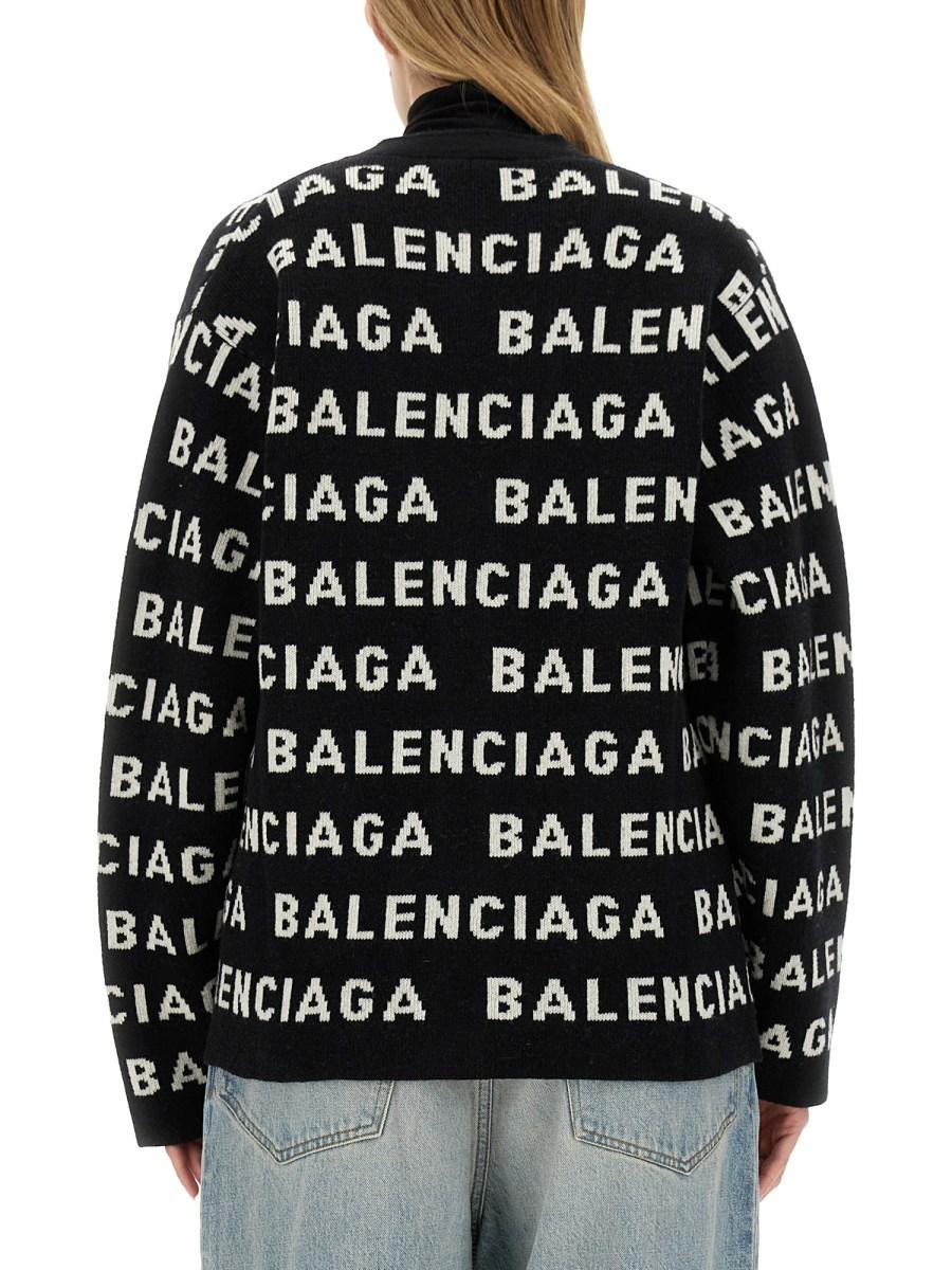 BALENCIAGA CARDIGAN IN LANA CON LOGO ALL OVER