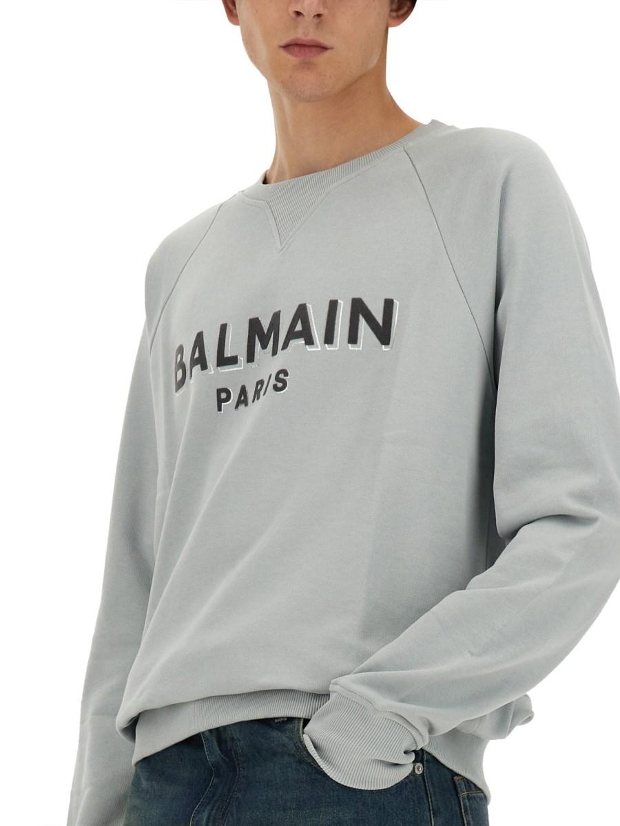 BALMAIN FELPA IN COTONE CON LOGO FLOCCATO