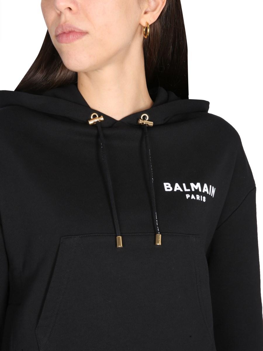 BALMAIN FELPA IN COTONE CON LOGO FLOCCATO