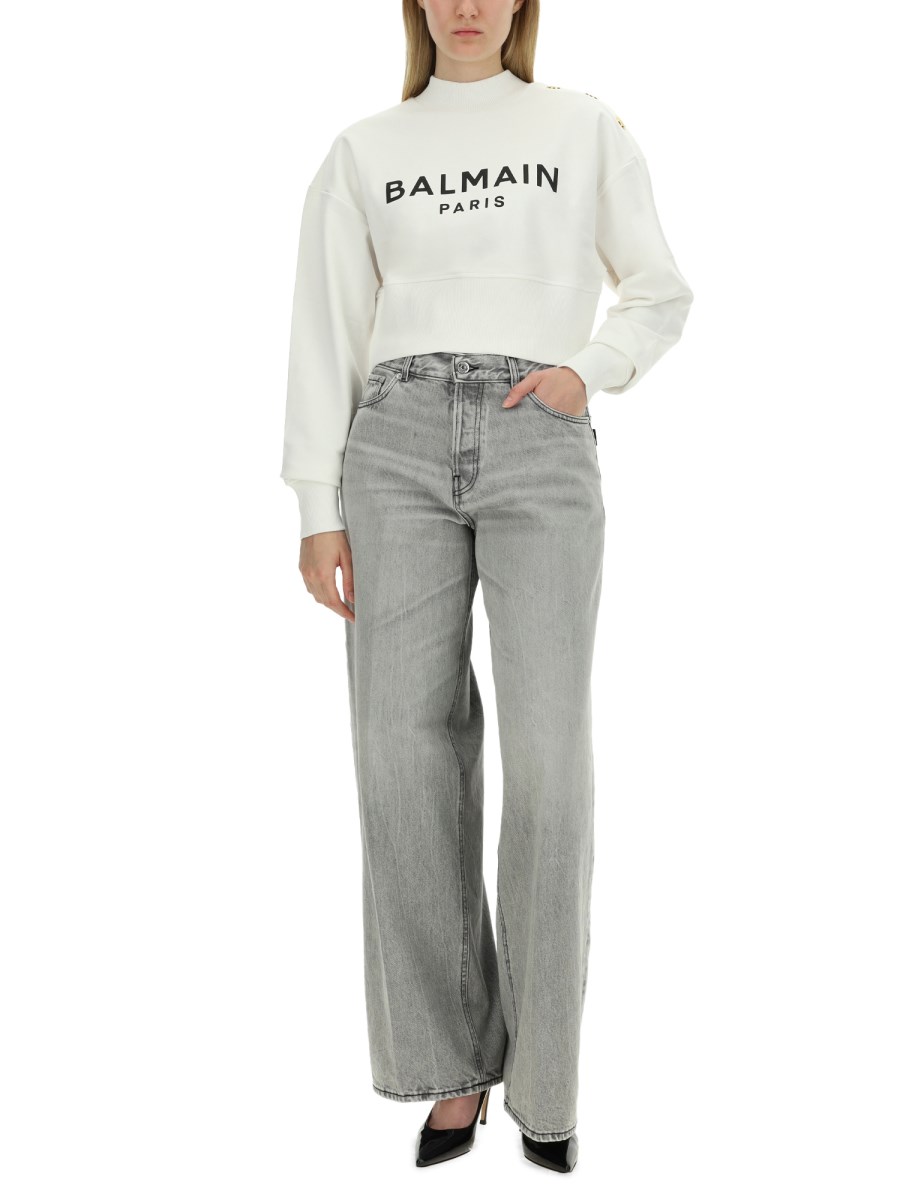 BALMAIN FELPA IN COTONE CON STAMPA LOGO