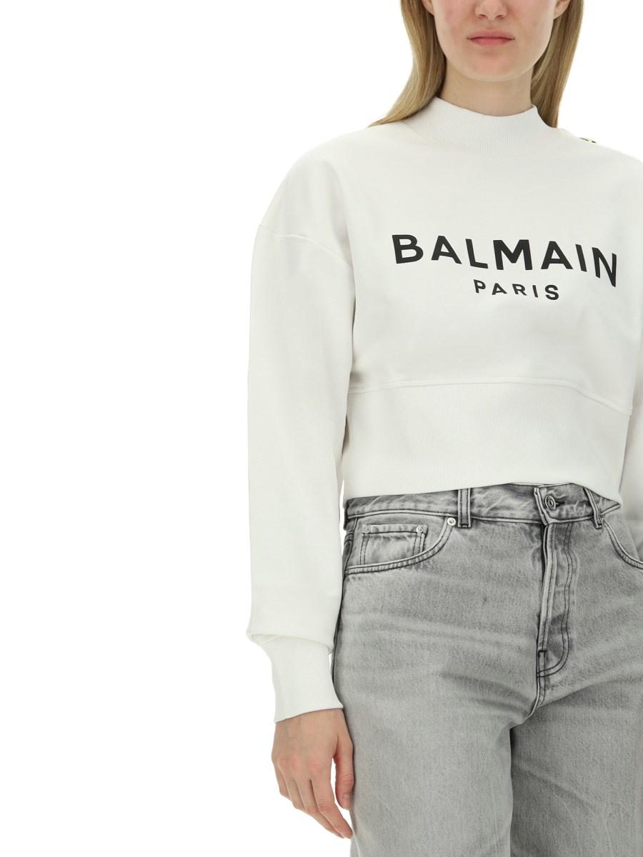 BALMAIN FELPA IN COTONE CON STAMPA LOGO